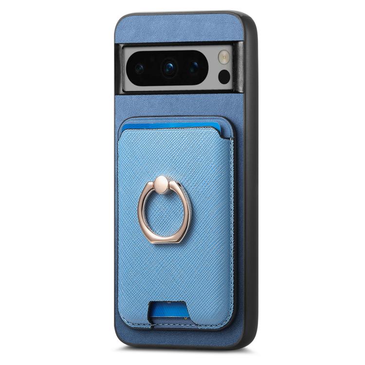 For Google Pixel 8 Pro Retro Cross Leather Ring Vertical Insert Card Bag MagSafe Phone Case