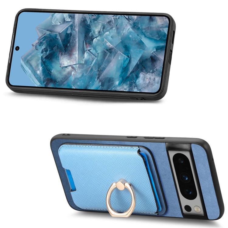For Google Pixel 8 Pro Retro Cross Leather Ring Vertical Insert Card Bag MagSafe Phone Case