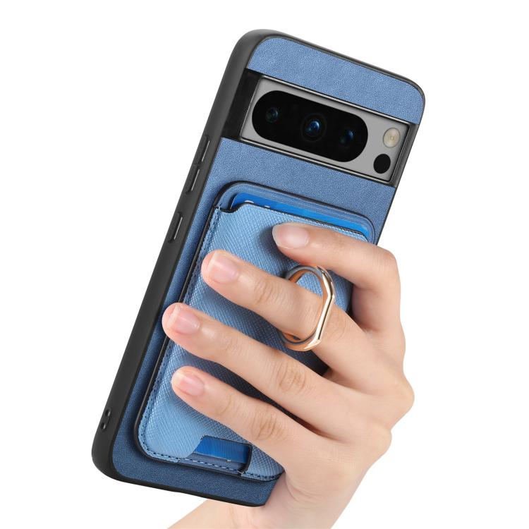 For Google Pixel 8 Pro Retro Cross Leather Ring Vertical Insert Card Bag MagSafe Phone Case