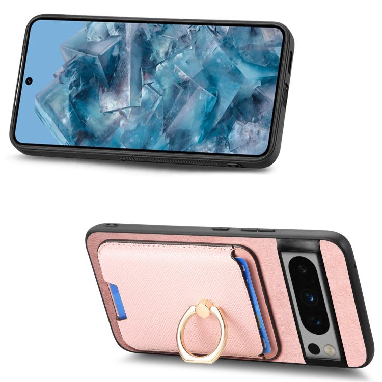 For Google Pixel 8 Pro Retro Cross Leather Ring Vertical Insert Card Bag MagSafe Phone Case