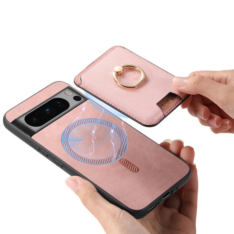 For Google Pixel 8 Pro Retro Cross Leather Ring Vertical Insert Card Bag MagSafe Phone Case
