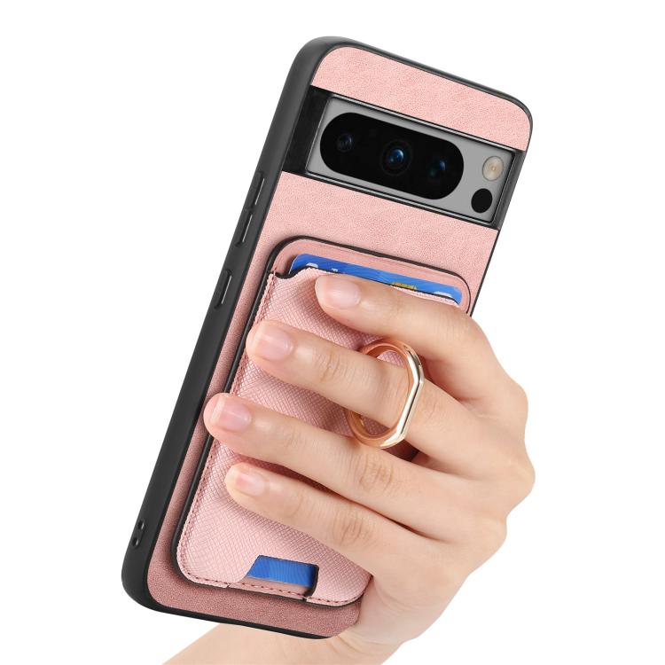 For Google Pixel 8 Pro Retro Cross Leather Ring Vertical Insert Card Bag MagSafe Phone Case