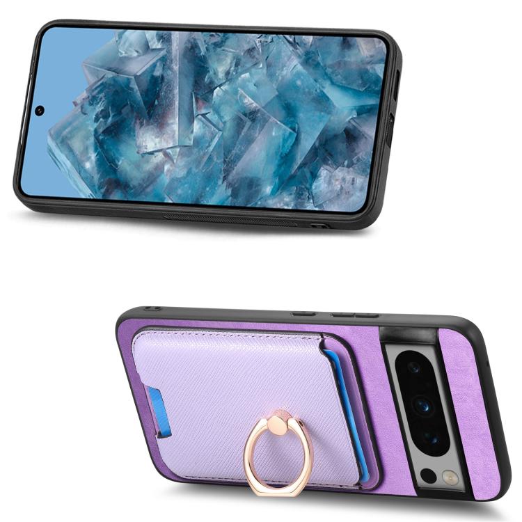 For Google Pixel 8 Pro Retro Cross Leather Ring Vertical Insert Card Bag MagSafe Phone Case