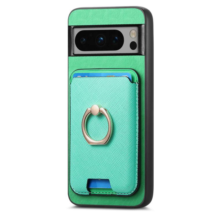 For Google Pixel 8 Pro Retro Cross Leather Ring Vertical Insert Card Bag MagSafe Phone Case