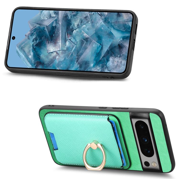 For Google Pixel 8 Pro Retro Cross Leather Ring Vertical Insert Card Bag MagSafe Phone Case