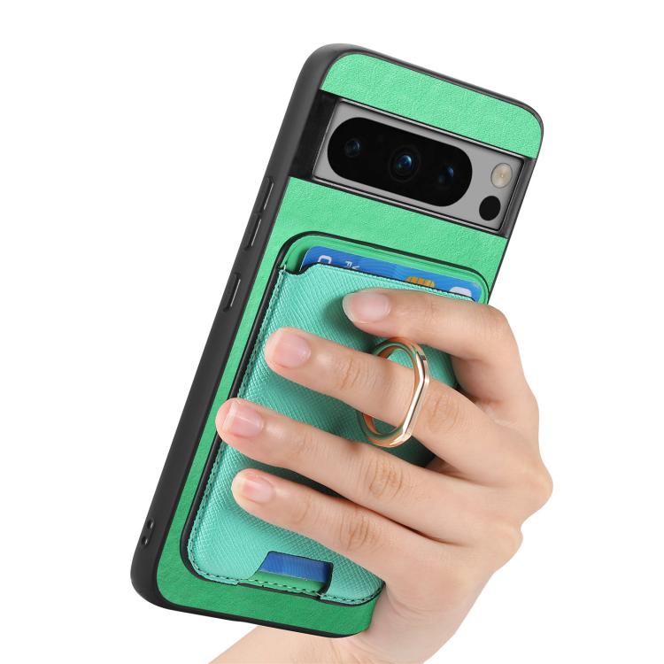 For Google Pixel 8 Pro Retro Cross Leather Ring Vertical Insert Card Bag MagSafe Phone Case