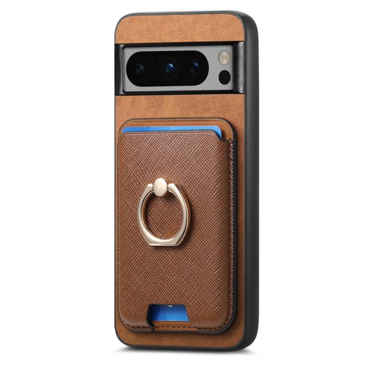 For Google Pixel 8 Pro Retro Cross Leather Ring Vertical Insert Card Bag MagSafe Phone Case