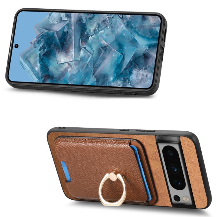 For Google Pixel 8 Pro Retro Cross Leather Ring Vertical Insert Card Bag MagSafe Phone Case