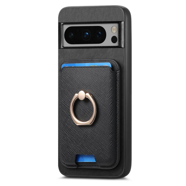 For Google Pixel 8 Pro Retro Cross Leather Ring Vertical Insert Card Bag MagSafe Phone Case