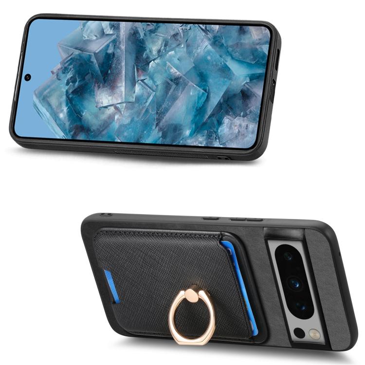 For Google Pixel 8 Pro Retro Cross Leather Ring Vertical Insert Card Bag MagSafe Phone Case