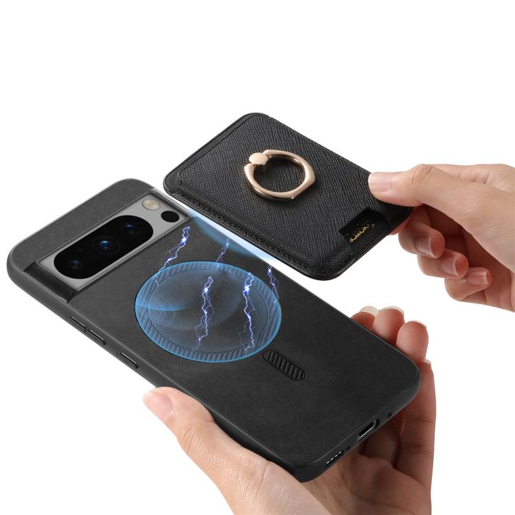 For Google Pixel 8 Pro Retro Cross Leather Ring Vertical Insert Card Bag MagSafe Phone Case