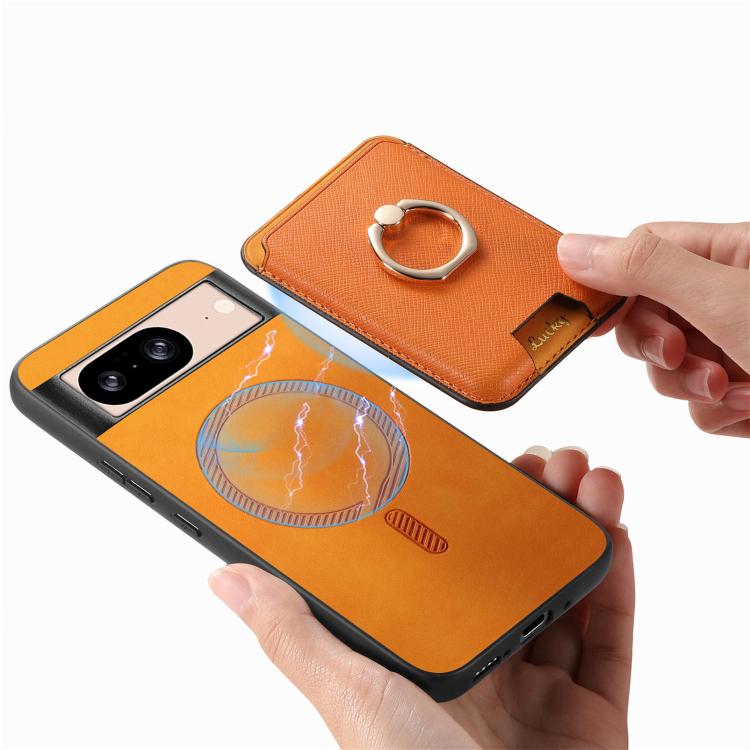 For Google Pixel 8 Retro Cross Leather Ring Vertical Insert Card Bag MagSafe Phone Case