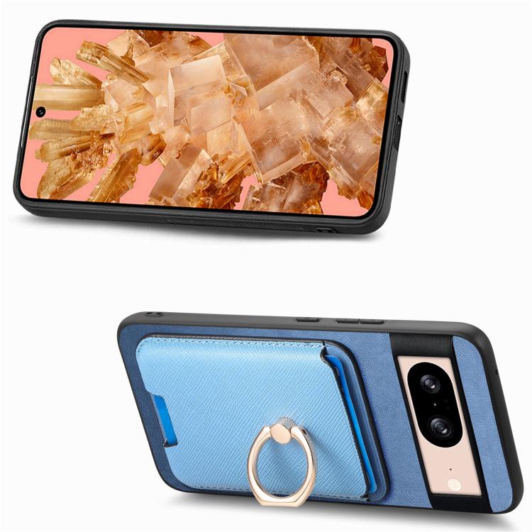 For Google Pixel 8 Retro Cross Leather Ring Vertical Insert Card Bag MagSafe Phone Case