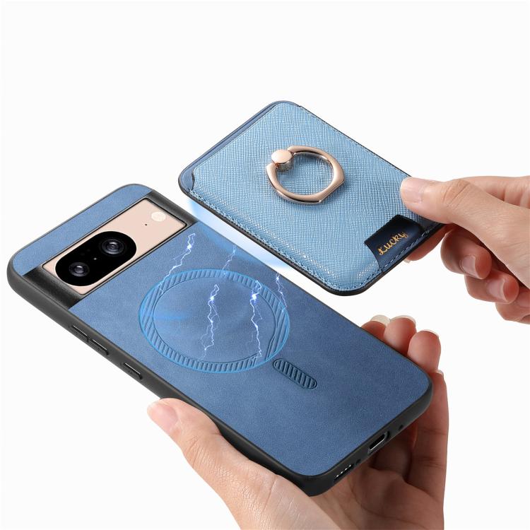 For Google Pixel 8 Retro Cross Leather Ring Vertical Insert Card Bag MagSafe Phone Case