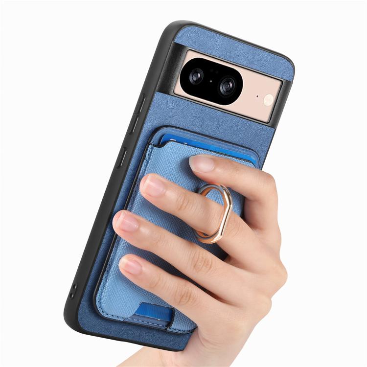 For Google Pixel 8 Retro Cross Leather Ring Vertical Insert Card Bag MagSafe Phone Case