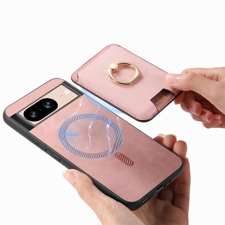 For Google Pixel 8 Retro Cross Leather Ring Vertical Insert Card Bag MagSafe Phone Case