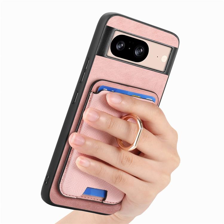 For Google Pixel 8 Retro Cross Leather Ring Vertical Insert Card Bag MagSafe Phone Case
