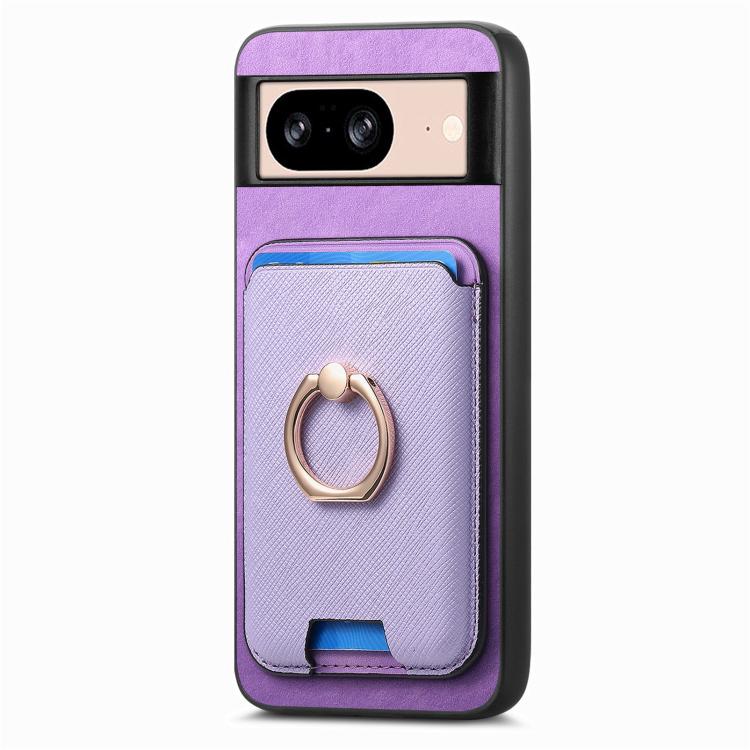 For Google Pixel 8 Retro Cross Leather Ring Vertical Insert Card Bag MagSafe Phone Case