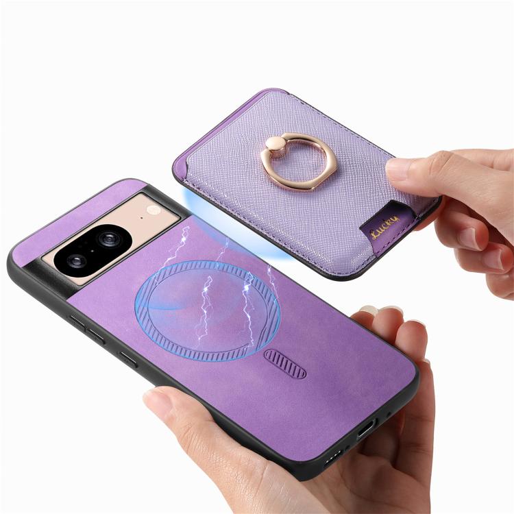 For Google Pixel 8 Retro Cross Leather Ring Vertical Insert Card Bag MagSafe Phone Case