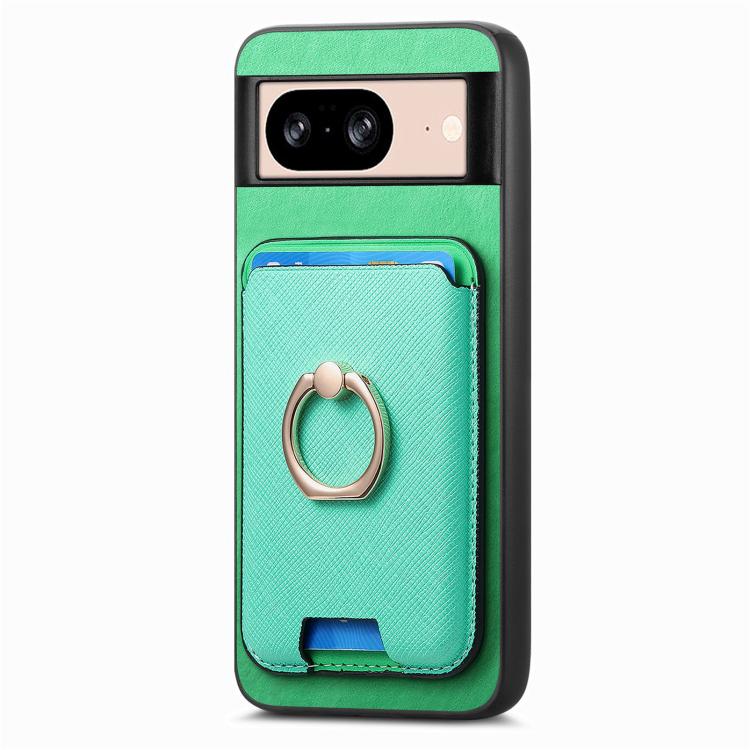 For Google Pixel 8 Retro Cross Leather Ring Vertical Insert Card Bag MagSafe Phone Case