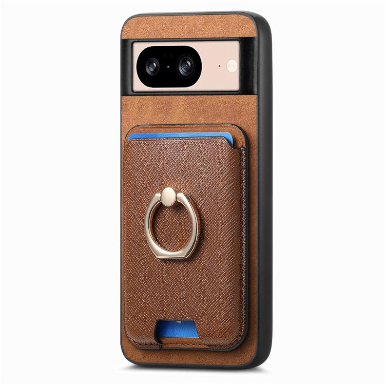For Google Pixel 8 Retro Cross Leather Ring Vertical Insert Card Bag MagSafe Phone Case