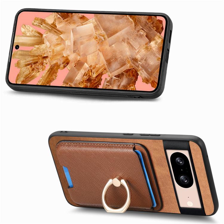 For Google Pixel 8 Retro Cross Leather Ring Vertical Insert Card Bag MagSafe Phone Case
