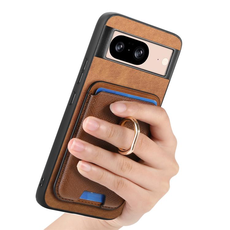 For Google Pixel 8 Retro Cross Leather Ring Vertical Insert Card Bag MagSafe Phone Case