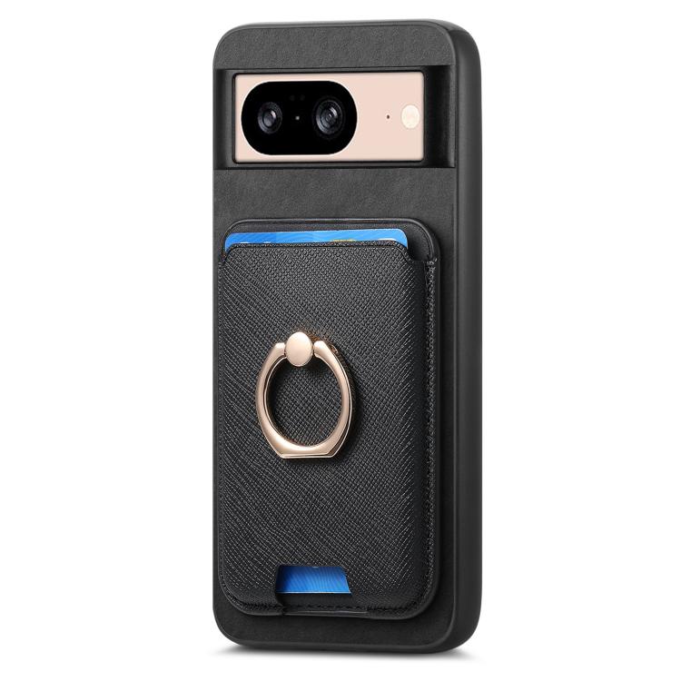 For Google Pixel 8 Retro Cross Leather Ring Vertical Insert Card Bag MagSafe Phone Case