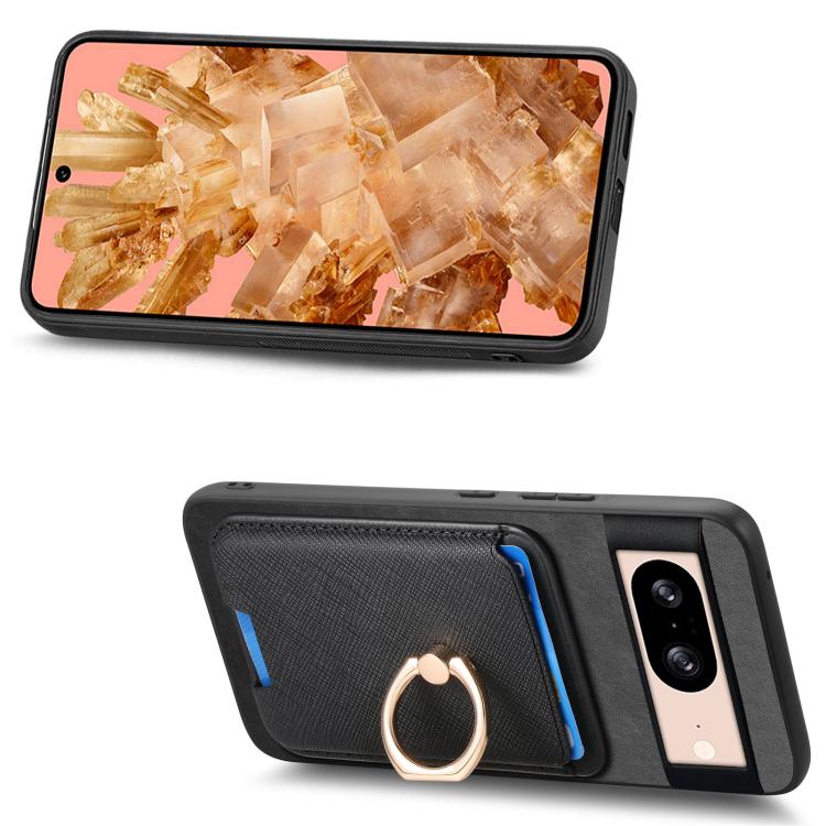 For Google Pixel 8 Retro Cross Leather Ring Vertical Insert Card Bag MagSafe Phone Case