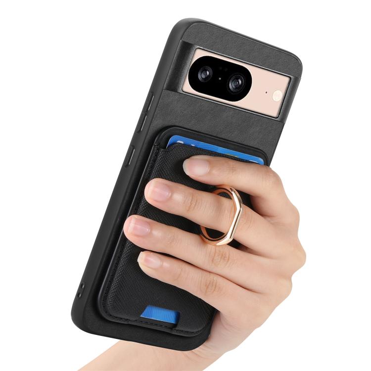 For Google Pixel 8 Retro Cross Leather Ring Vertical Insert Card Bag MagSafe Phone Case