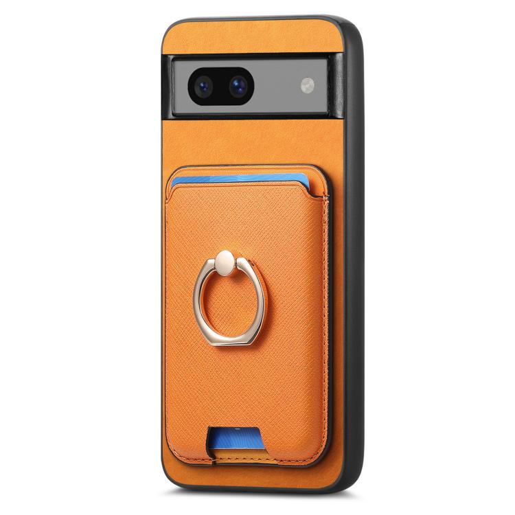 For Google Pixel 7a Retro Cross Leather Ring Vertical Insert Card Bag MagSafe Phone Case