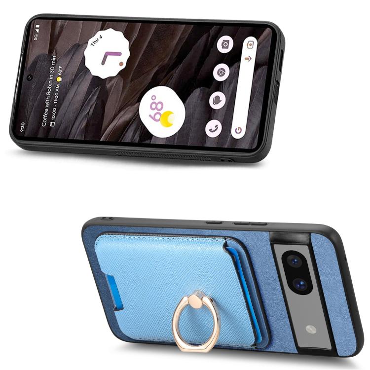 For Google Pixel 7a Retro Cross Leather Ring Vertical Insert Card Bag MagSafe Phone Case