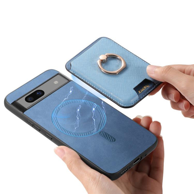 For Google Pixel 7a Retro Cross Leather Ring Vertical Insert Card Bag MagSafe Phone Case