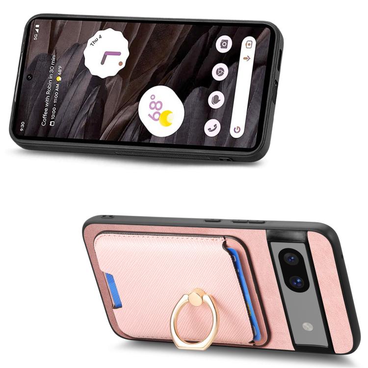 For Google Pixel 7a Retro Cross Leather Ring Vertical Insert Card Bag MagSafe Phone Case