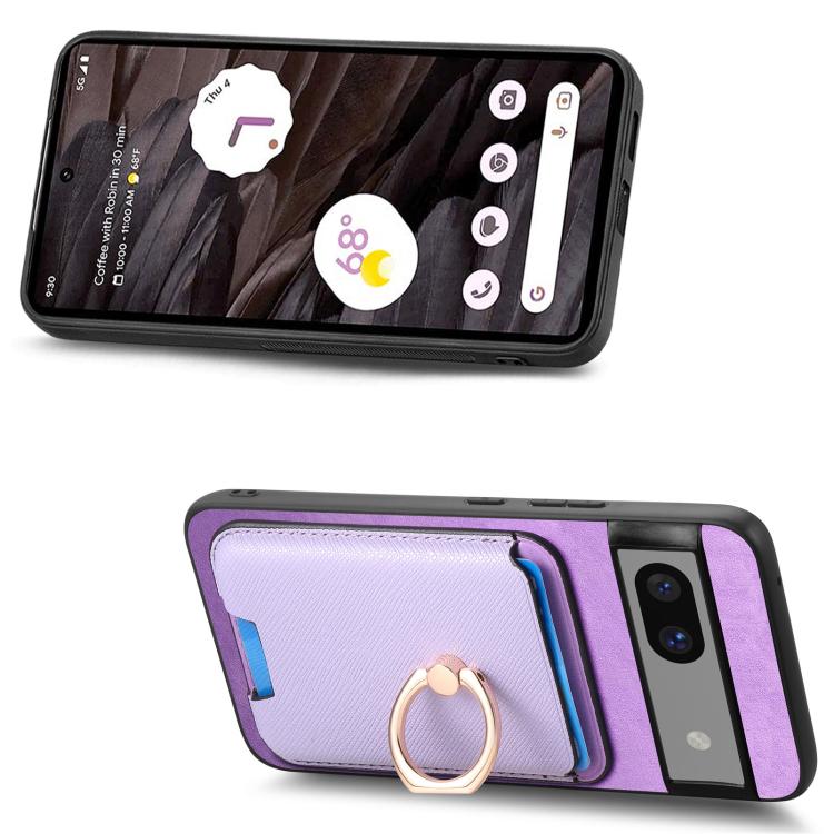 For Google Pixel 7a Retro Cross Leather Ring Vertical Insert Card Bag MagSafe Phone Case