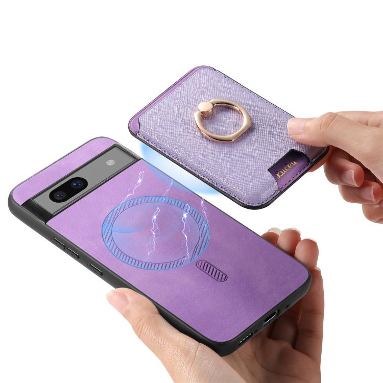 For Google Pixel 7a Retro Cross Leather Ring Vertical Insert Card Bag MagSafe Phone Case