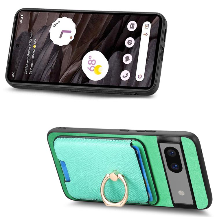 For Google Pixel 7a Retro Cross Leather Ring Vertical Insert Card Bag MagSafe Phone Case
