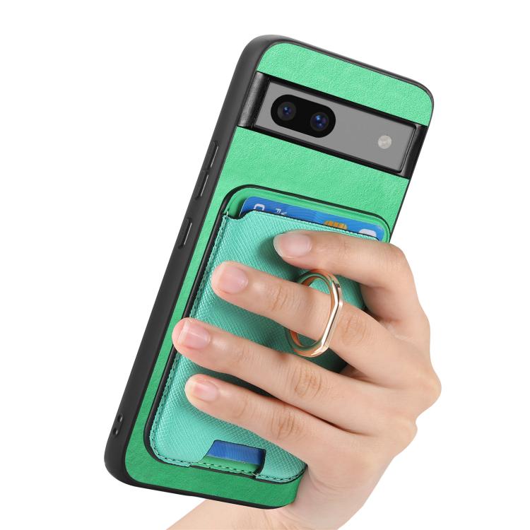 For Google Pixel 7a Retro Cross Leather Ring Vertical Insert Card Bag MagSafe Phone Case