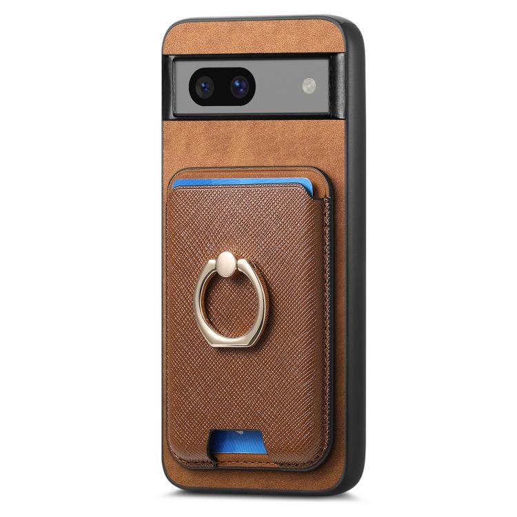 For Google Pixel 7a Retro Cross Leather Ring Vertical Insert Card Bag MagSafe Phone Case