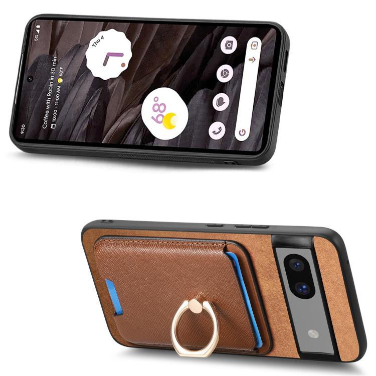 For Google Pixel 7a Retro Cross Leather Ring Vertical Insert Card Bag MagSafe Phone Case