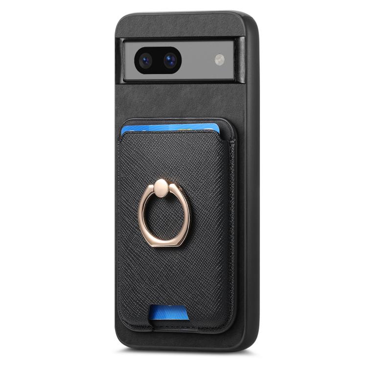 For Google Pixel 7a Retro Cross Leather Ring Vertical Insert Card Bag MagSafe Phone Case