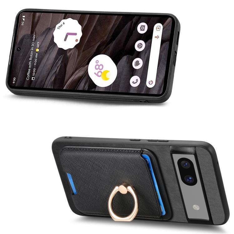 For Google Pixel 7a Retro Cross Leather Ring Vertical Insert Card Bag MagSafe Phone Case