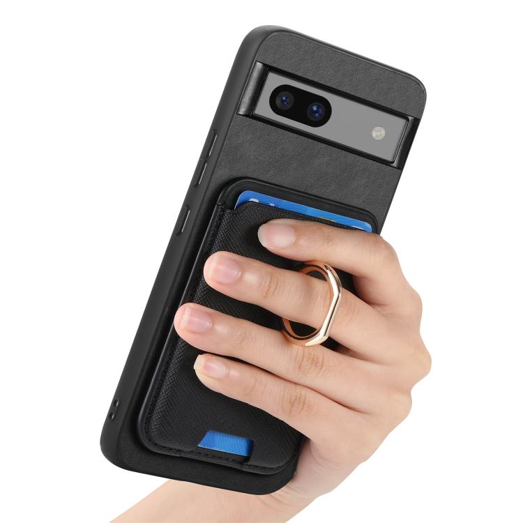 For Google Pixel 7a Retro Cross Leather Ring Vertical Insert Card Bag MagSafe Phone Case