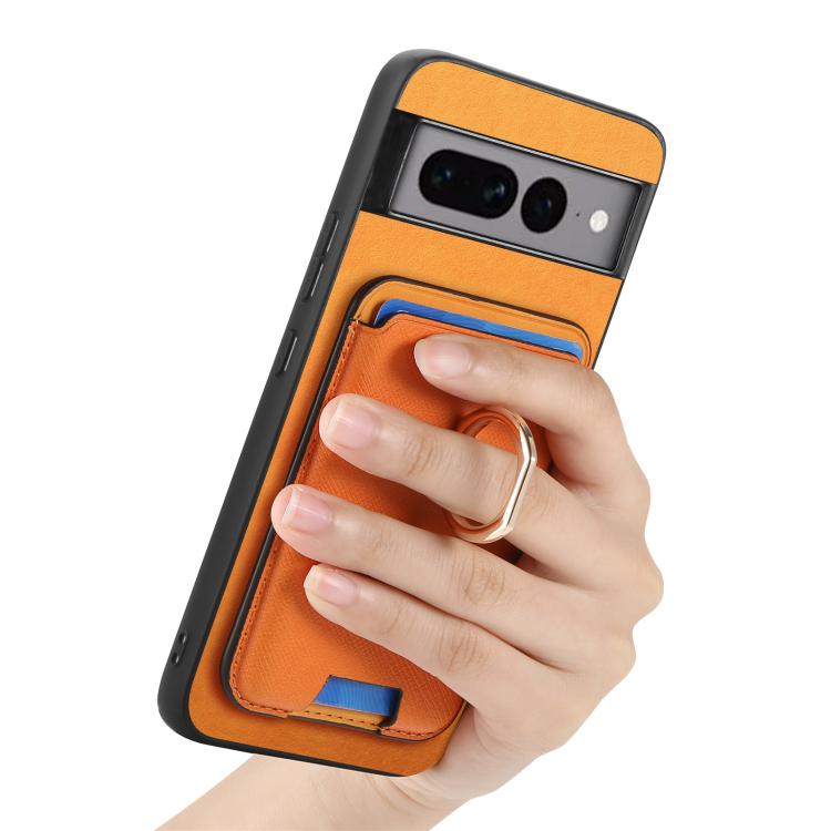 For Google Pixel 7 Pro Retro Cross Leather Ring Vertical Insert Card Bag MagSafe Phone Case