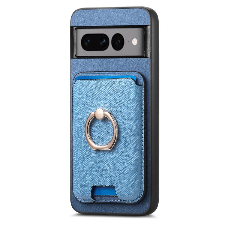 For Google Pixel 7 Pro Retro Cross Leather Ring Vertical Insert Card Bag MagSafe Phone Case