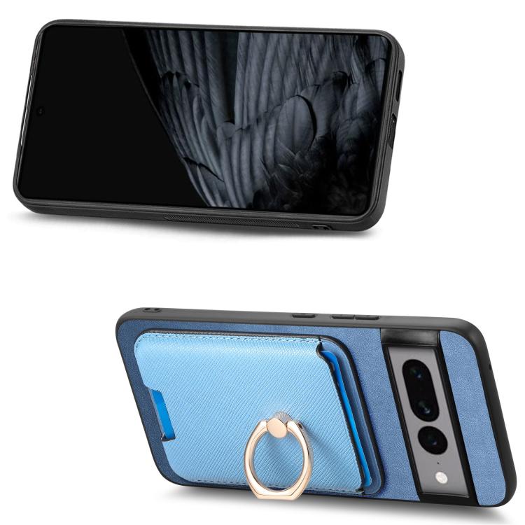 For Google Pixel 7 Pro Retro Cross Leather Ring Vertical Insert Card Bag MagSafe Phone Case