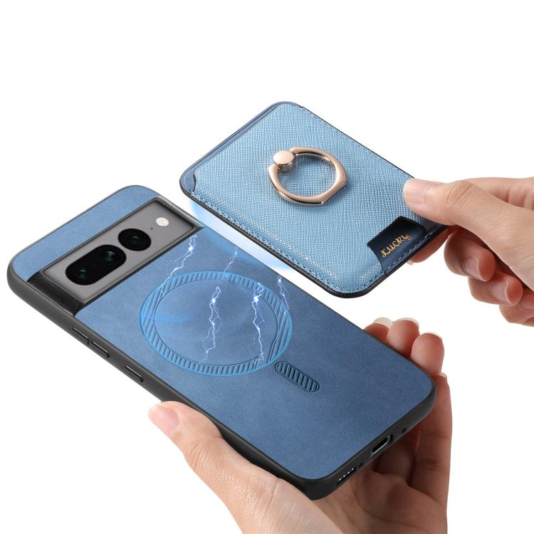 For Google Pixel 7 Pro Retro Cross Leather Ring Vertical Insert Card Bag MagSafe Phone Case