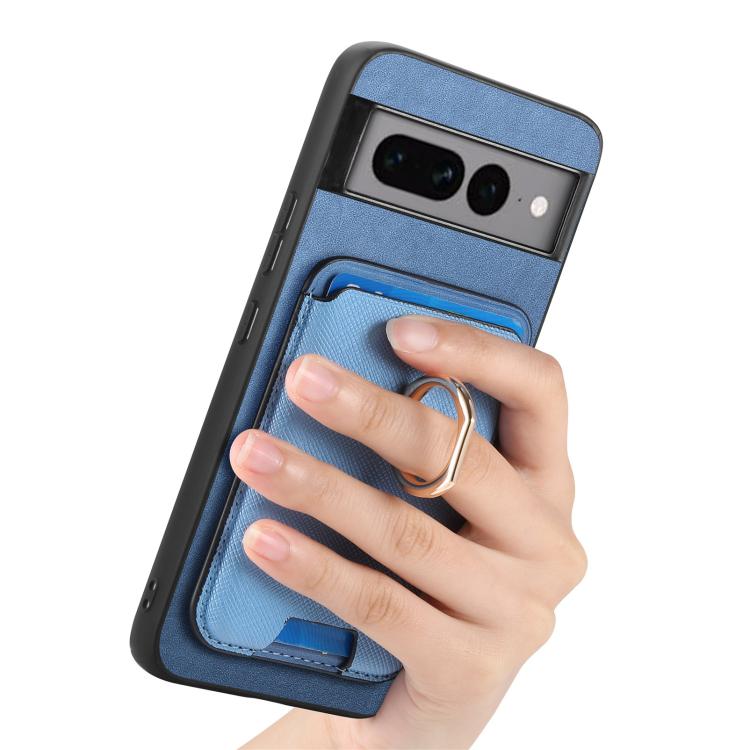 For Google Pixel 7 Pro Retro Cross Leather Ring Vertical Insert Card Bag MagSafe Phone Case