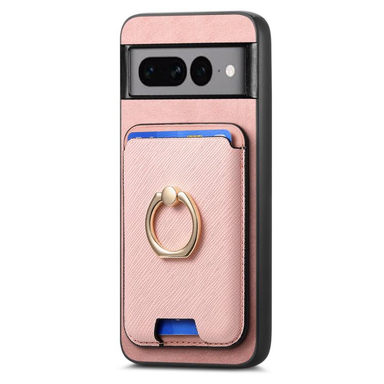 For Google Pixel 7 Pro Retro Cross Leather Ring Vertical Insert Card Bag MagSafe Phone Case