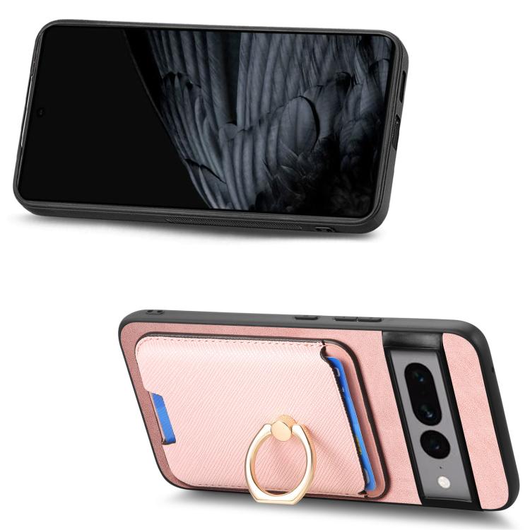 For Google Pixel 7 Pro Retro Cross Leather Ring Vertical Insert Card Bag MagSafe Phone Case